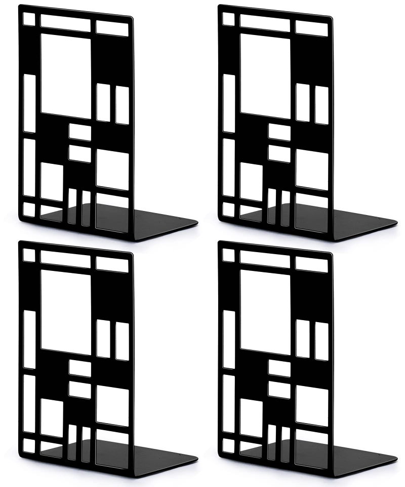 INNÃ”PLUS Book Ends, Bookends, Book Ends for Shelves, Bookends for Heavy Books, Book Divider Decorative Holder, Metal Heavy Duty Bookend Black 2 Pair, Abstract Art Desgin Book Stopper Supports for Office, Home - Image 1